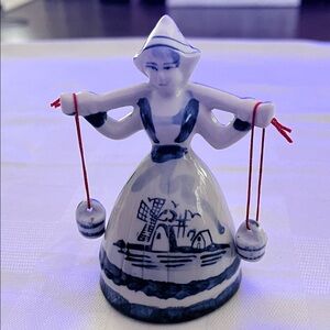 Vintage Dutch Delft Blue Milkmaid Bell